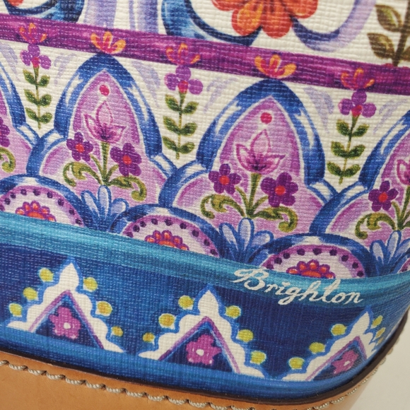 BRIGHTON Kesha Tall Tote Handbag Braided Leather Straps Boho Pattern - Picture 13 of 14